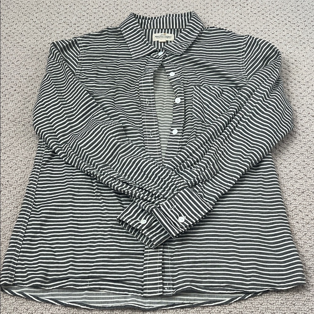 Marine Layer Black and White Striped Button-Down Shirt